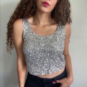 Silver Sequin Crop Top